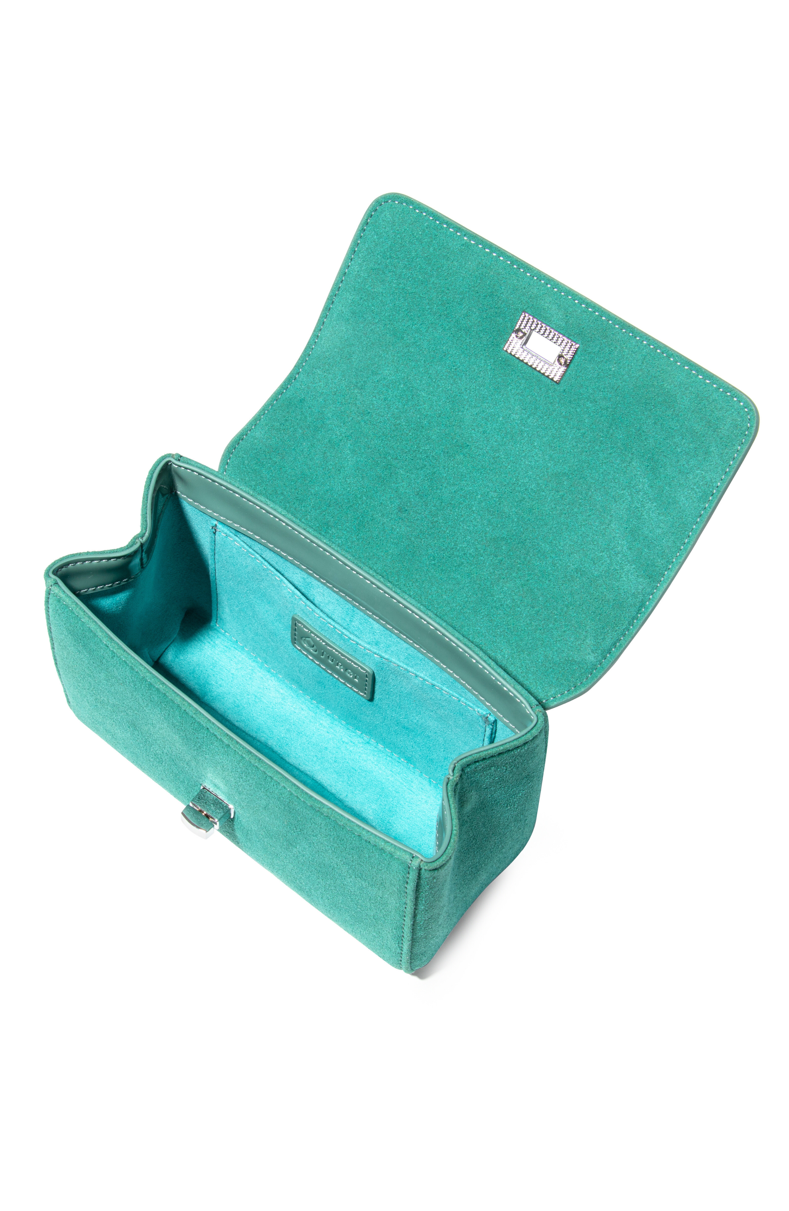 JURGI LILI Suede and Patent Leather Top Handle Mini Bag, Alternate, color, Mint