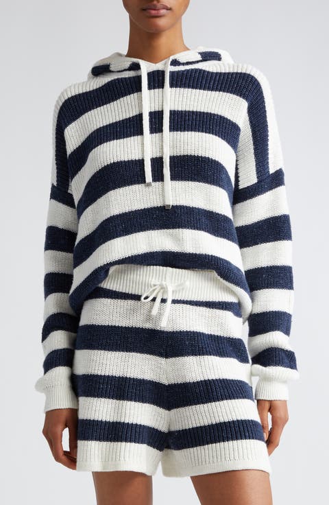 Stripe Cotton & Linen Blend Sweater Hoodie