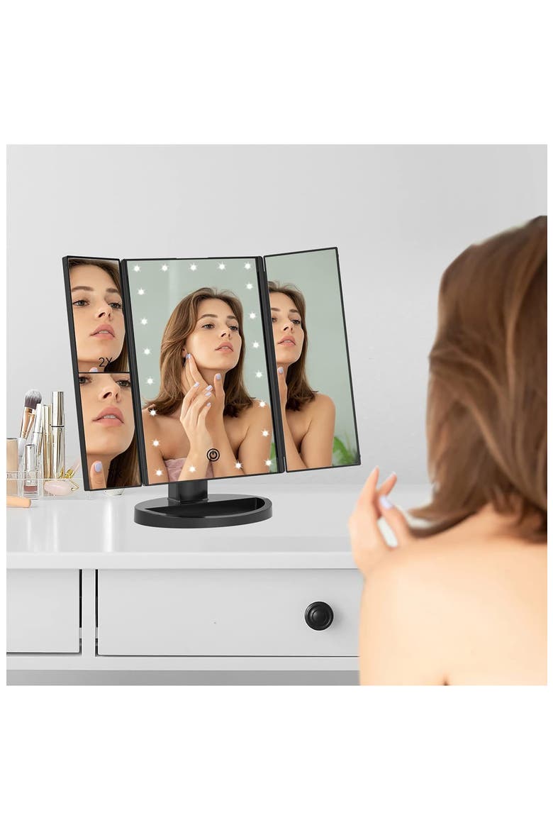 Fascinate LED Tri-Fold Makeup Mirror, Alternate, color, BLACK