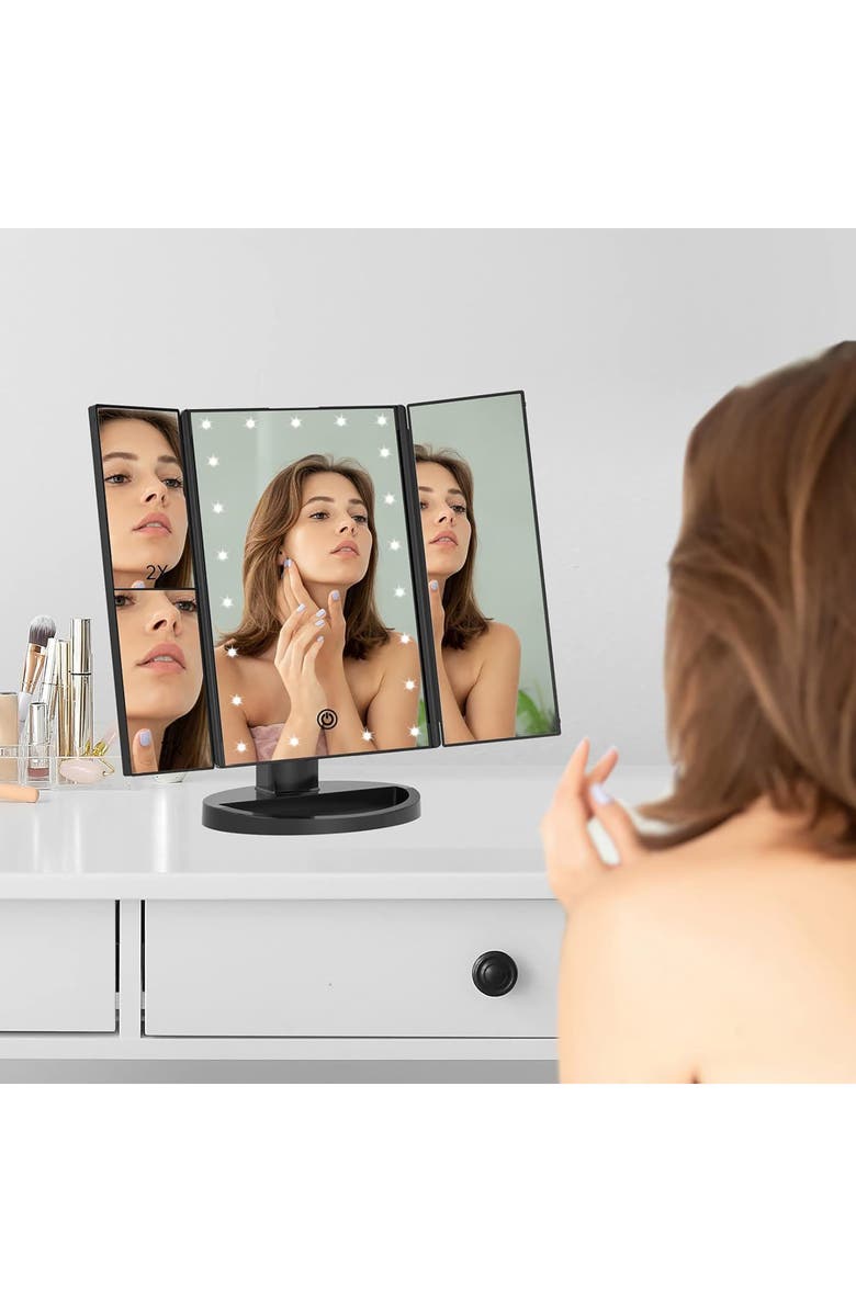 LILA BY AKUNBEM Fascinate LED Tri-Fold Makeup Mirror, Alternate, color, Black