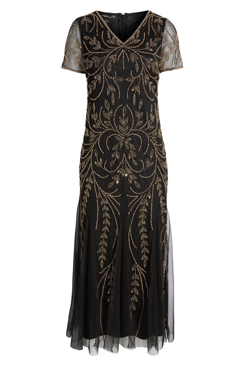 Beaded Mesh Gown, Alternate, color, BLACK/ GOLD