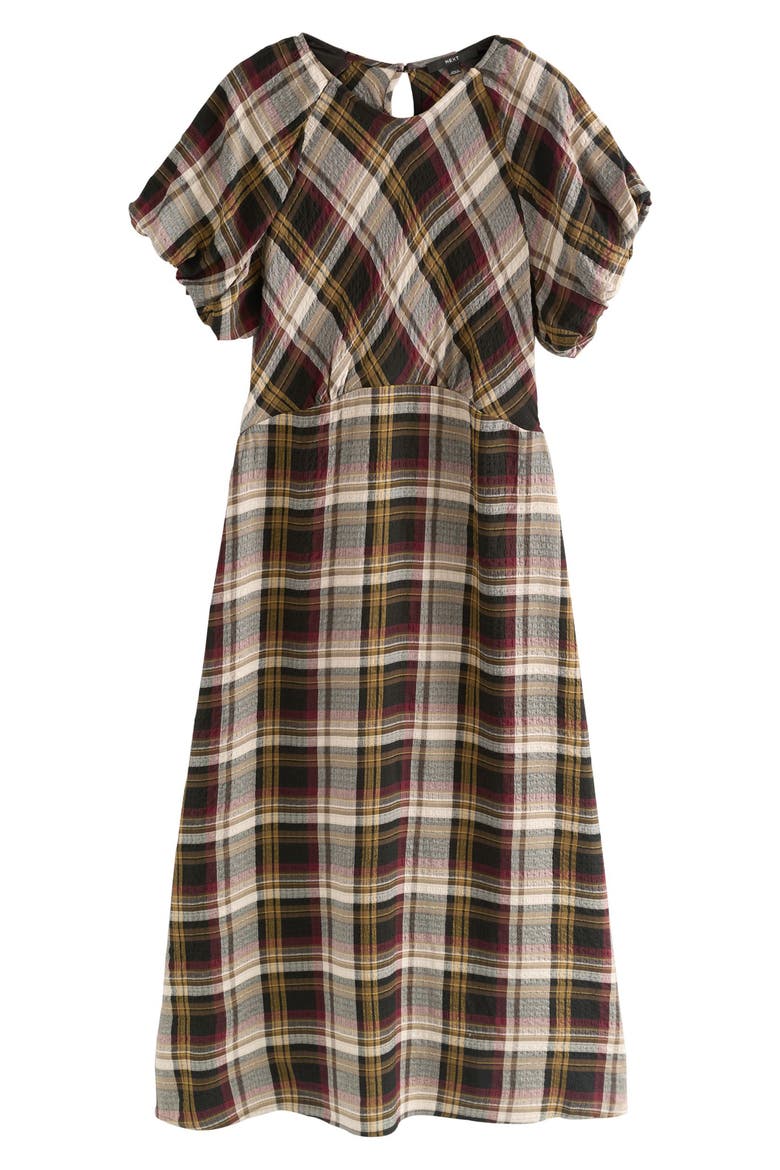 Plaid Puff Sleeve Midi Dress, Main, color, CHECK