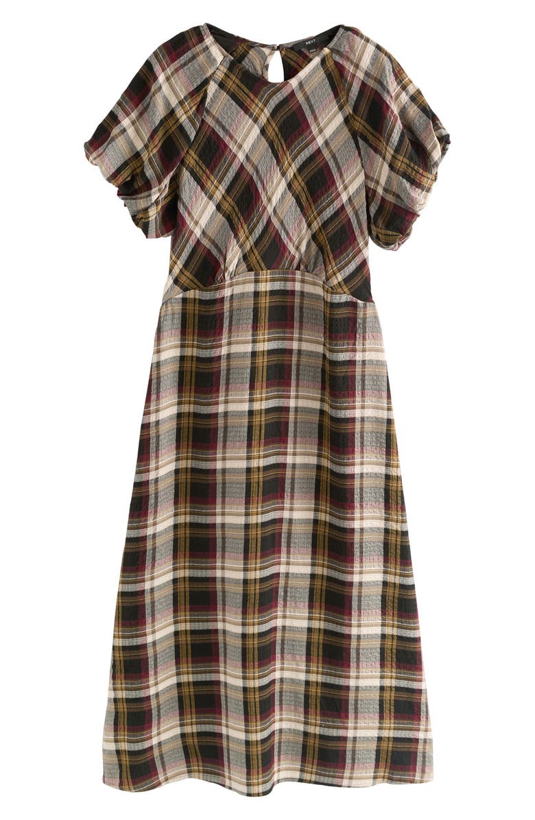NEXT Plaid Puff Sleeve Midi Dress, Main, color, Check