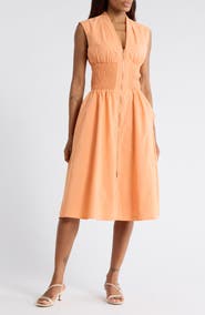 AREA STARS Smocked Waist Zip Midi Dress