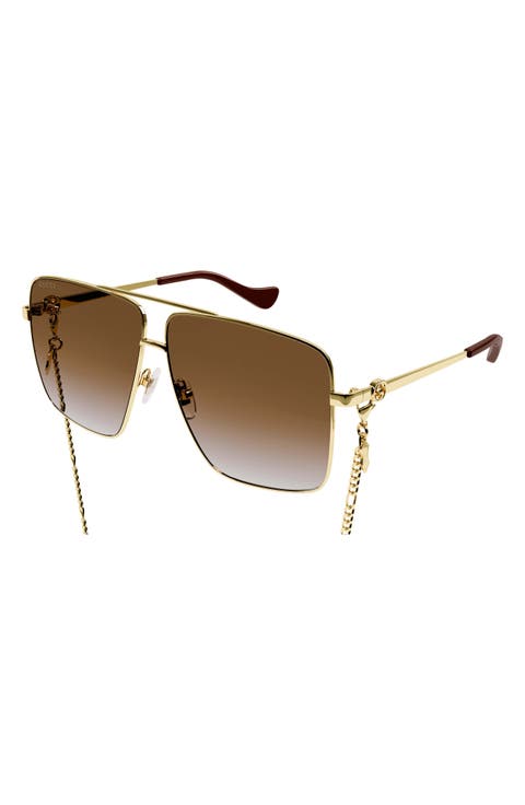 63mm Gradient Oversize Aviator Chain Sunglasses