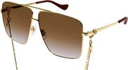 Gucci 63mm Gradient Oversize Aviator Chain Sunglasses