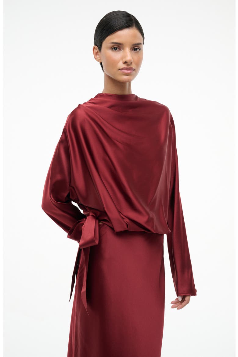 Phoebe Long Sleeve Stretch Silk Dress, Alternate, color, SANGRIA