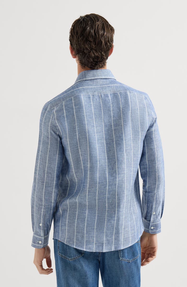 Brunello Cucinelli Striped twill shirt, Alternate, color, Denim