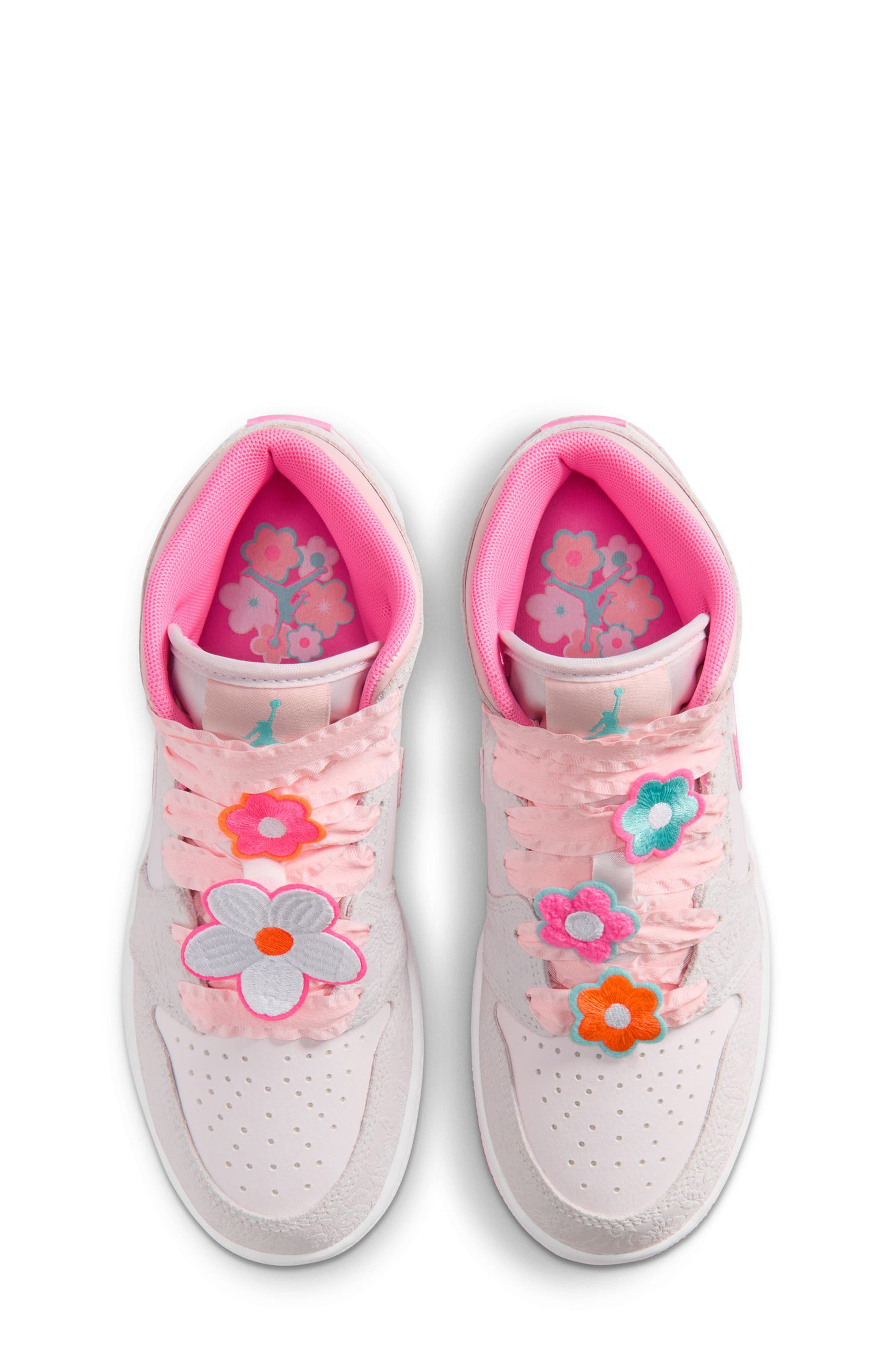 Jordan Kids' Air Jordan 1 Mid Sneaker, Alternate, color, Vast Grey/ Pink Glow