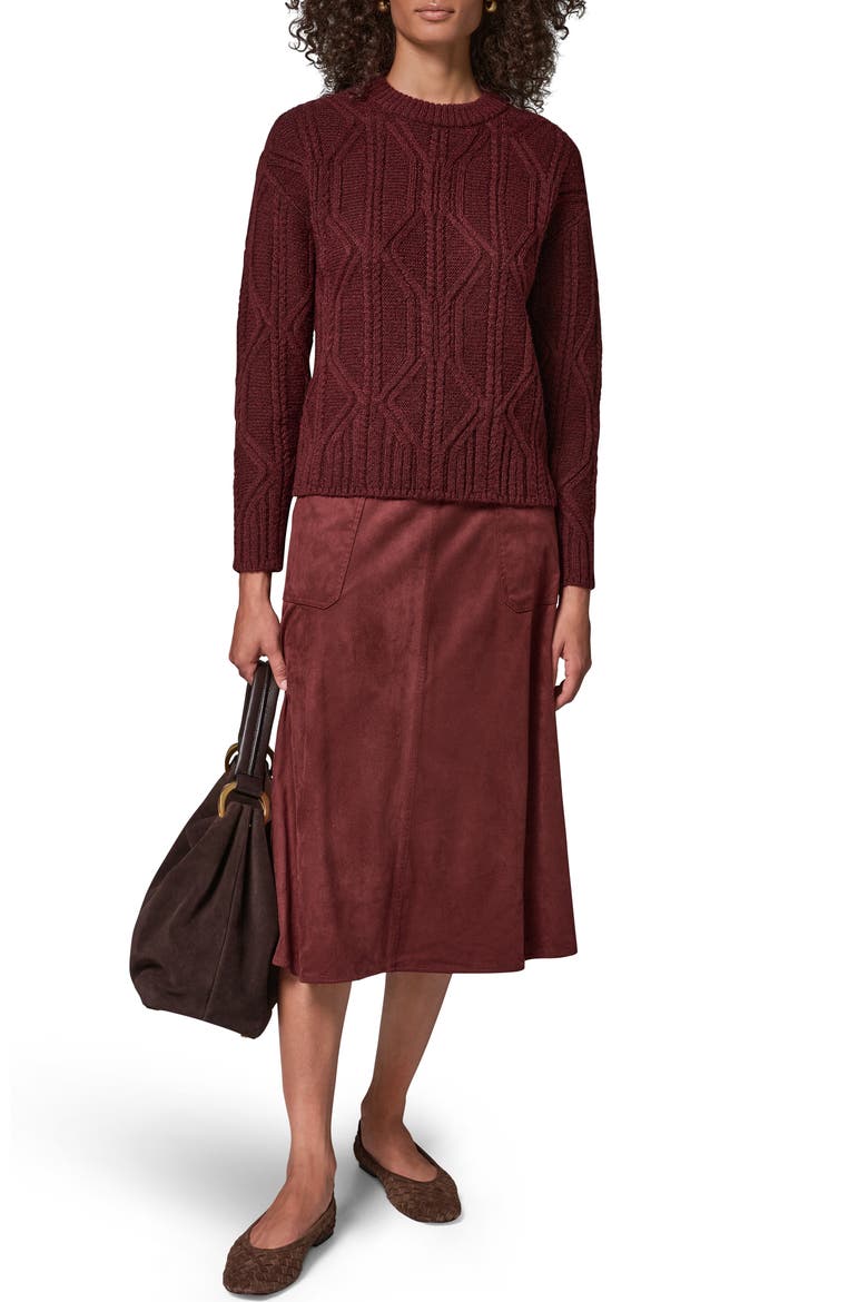 Cable Knit Crewneck Sweater, Alternate, color, BK CHERRY