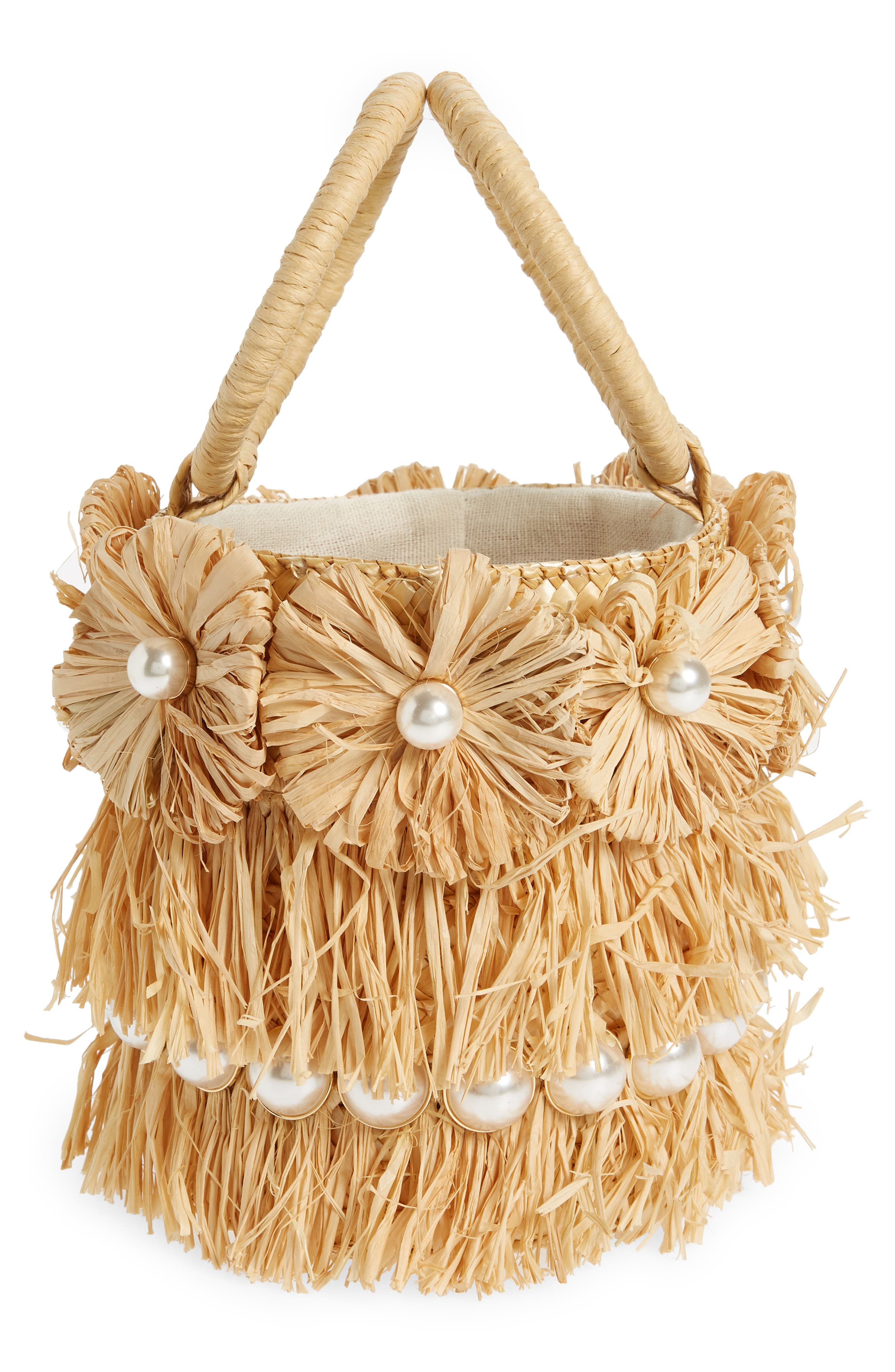 Liv Floral Straw Bucket Bag, Alternate, color, NATURAL
