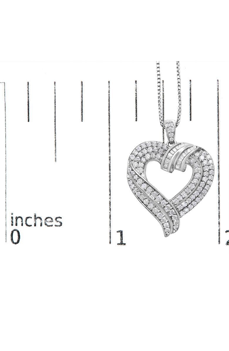 Haus of Brilliance Silver 1.00 Cttw Baguette Diamond Composite Open Heart Pendant Necklace, Alternate, color, 