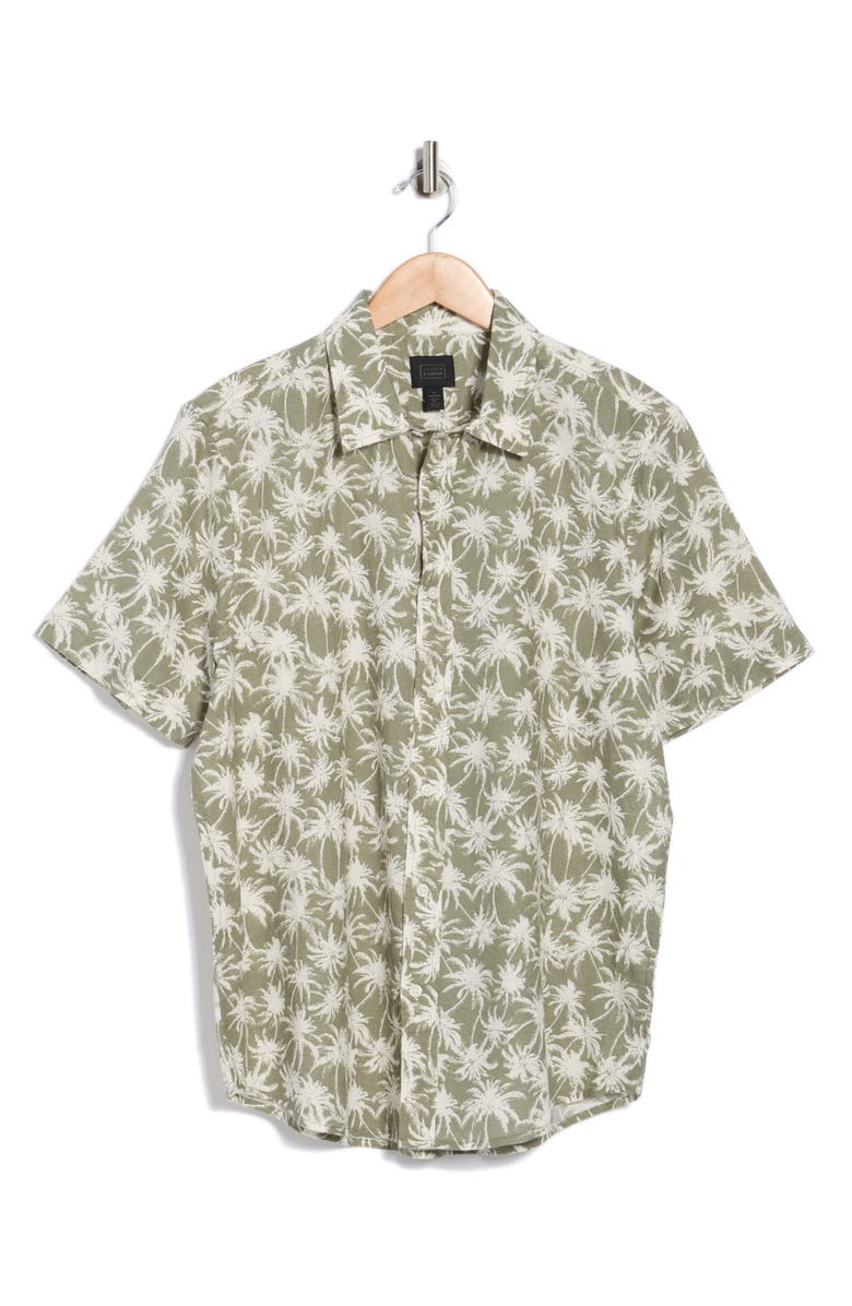 14th & Union Palms Linen & Cotton Button-Up Shirt, Alternate, color, Green Feather Palms