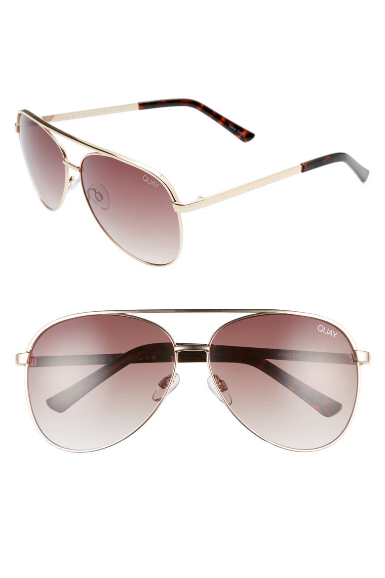 Australia Vivienne 64mm Aviator Sunglasses, Main, color, GOLD/ BROWN