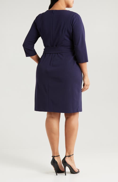 Tahari Asl Side Tie Faux Wrap Sheath Dress In Midnight Navy