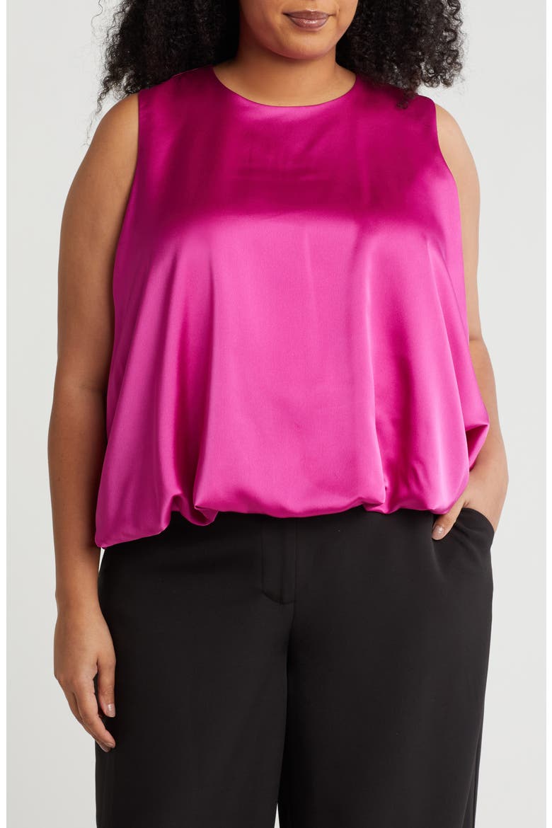 Bubble Hem Satin Tank, Main, color, DARK FUCHSIA