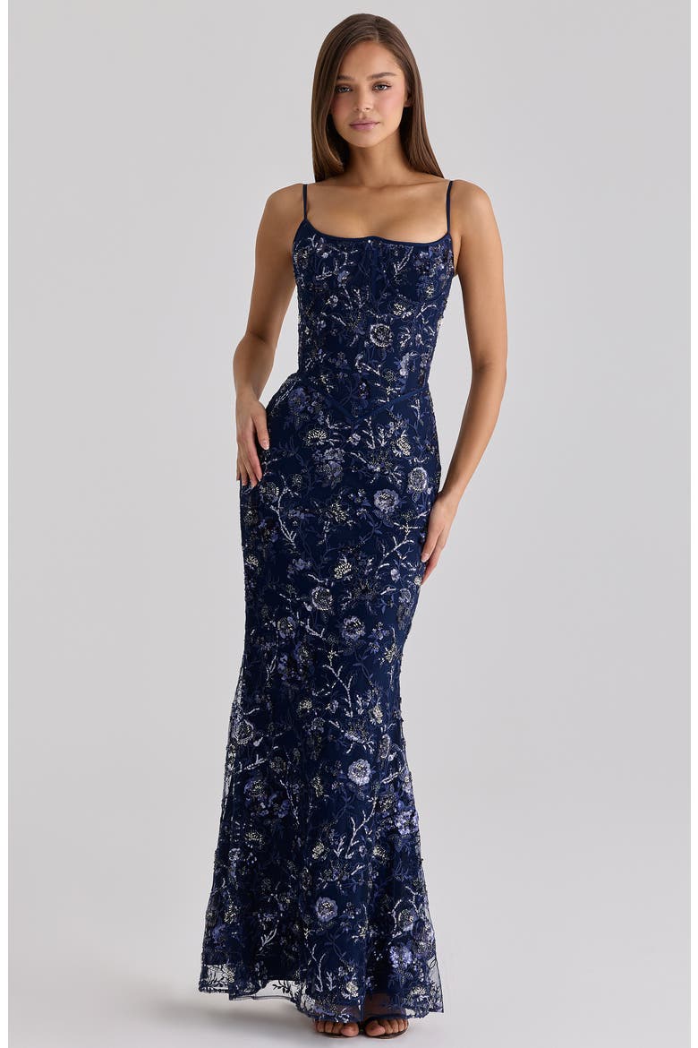 Naima Hand Beaded Gown, Alternate, color, NAVY