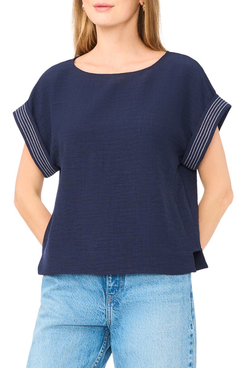 Halogen<sup>®</sup> Stitch Cuff Top, Main, color, Classic Navy