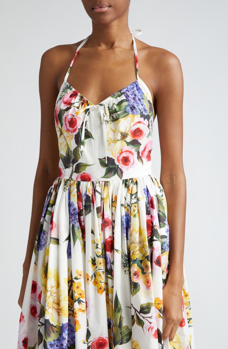 Dolce&Gabbana Garden Floral Print Pleated Cotton Poplin A-Line Dress, Alternate, color, 
