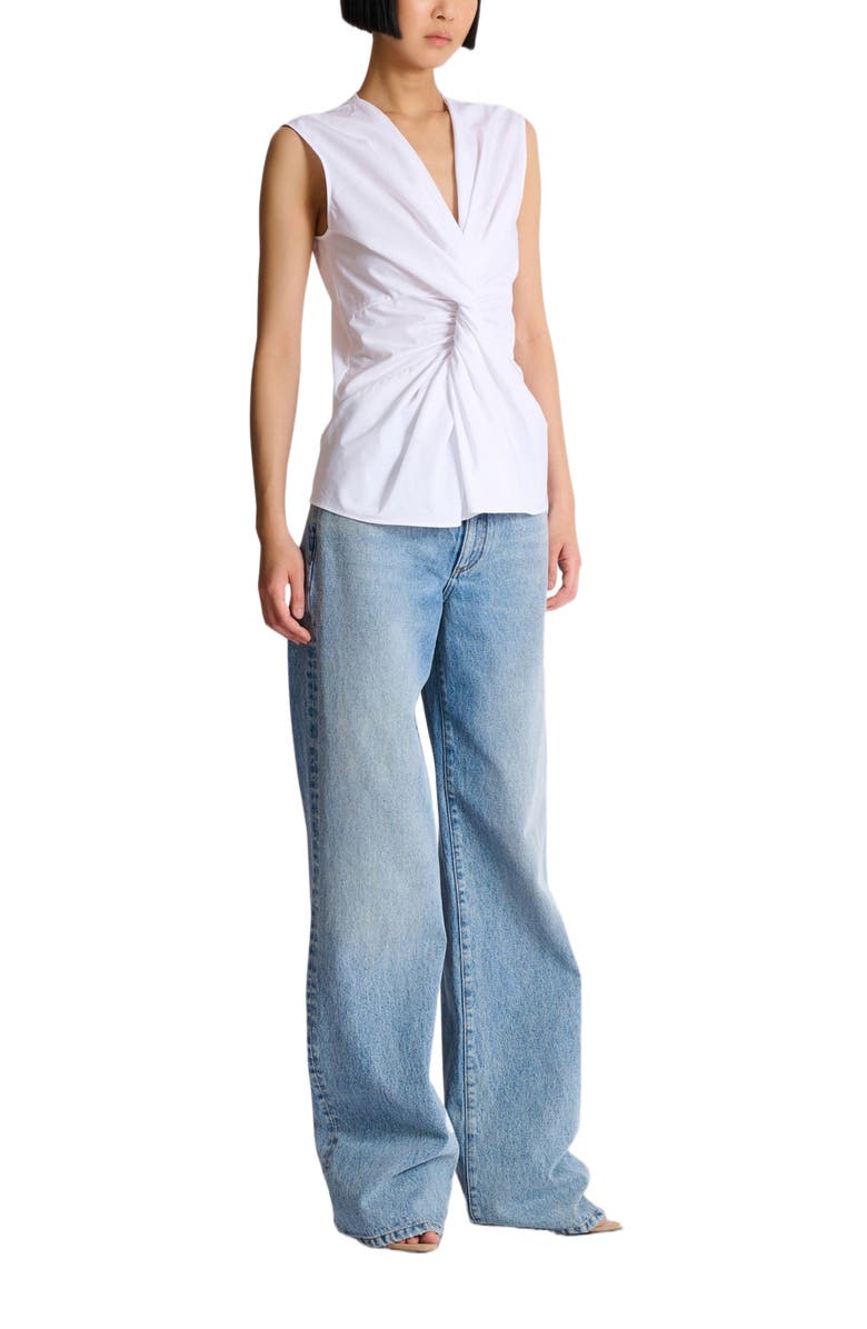 Balmain Draped sleeveless cotton poplin shirt, Main, color, White