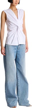 Balmain Draped sleeveless cotton poplin shirt