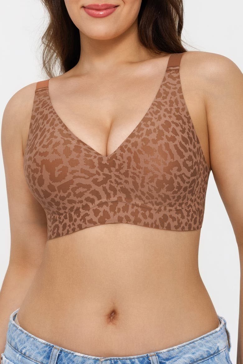 Seamless Wireless Jelly Leopard Contour Minimizer Support Bra, Alternate, color, Brown Leopard