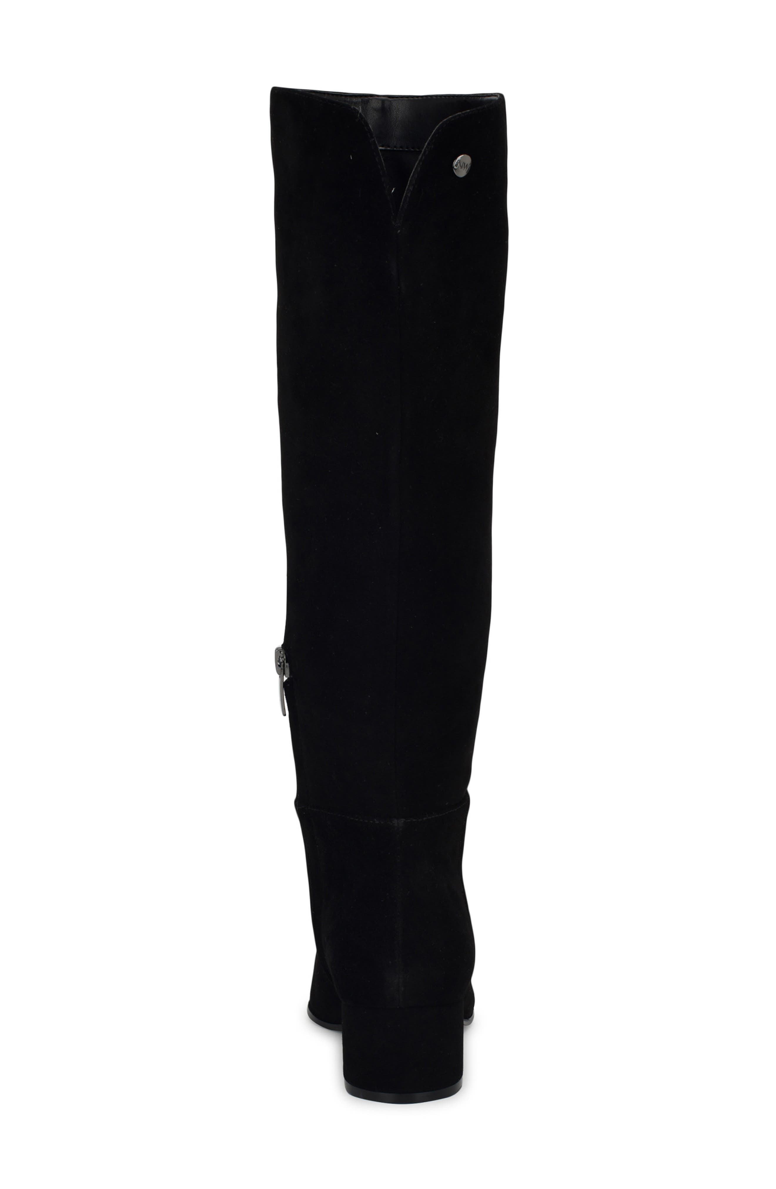 Nine West Morgin Pointed Toe Knee High Boot, Alternate, color, Black Suede