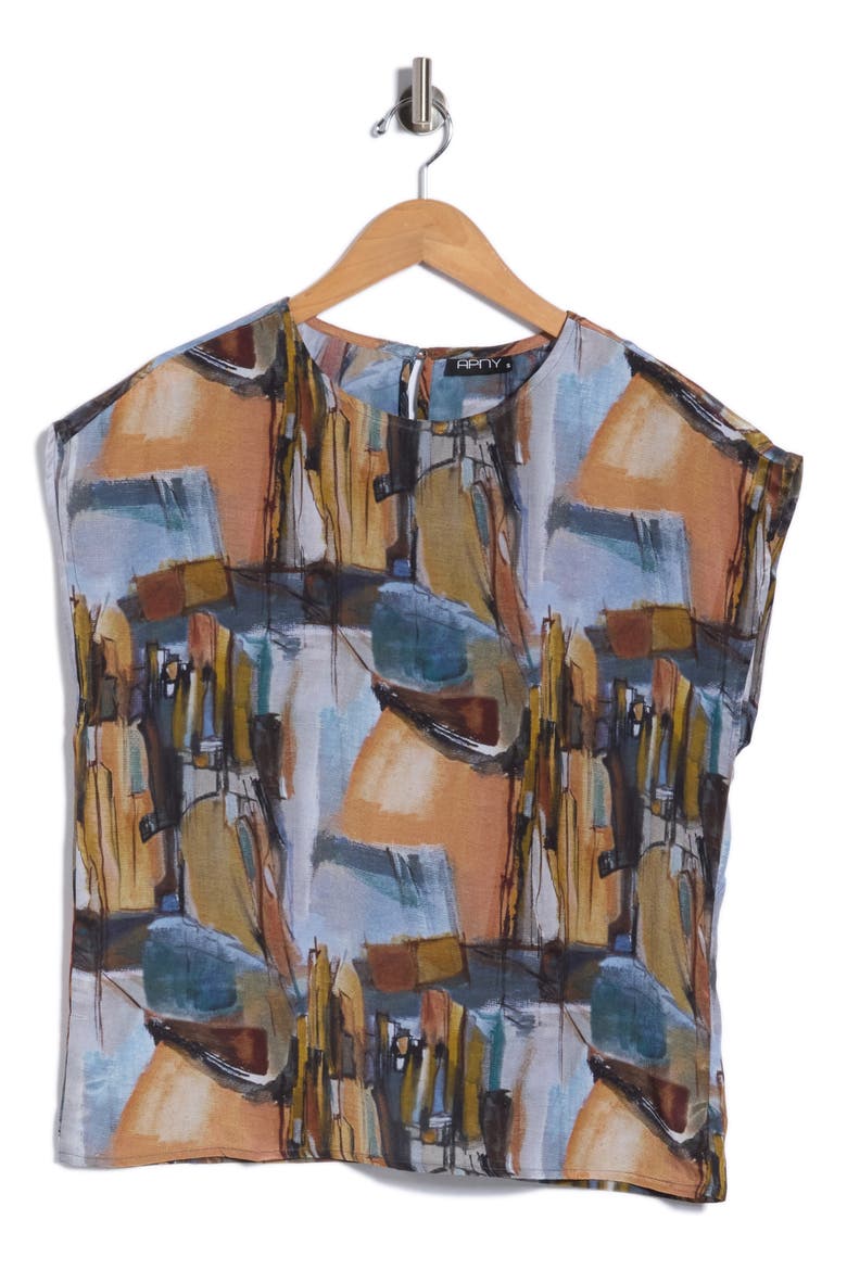 Cap Sleeve Shell, Alternate, color, BROWN MULTI