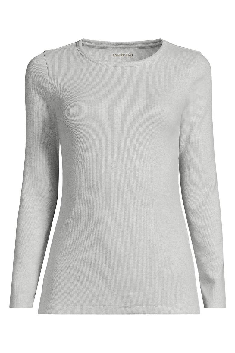 Plus Size Long Sleeve Micro Rib T-Shirt, Alternate, color, Soft Light Gray Heather