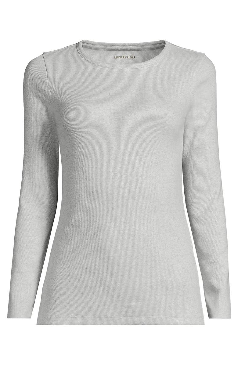 Lands' End Plus Size Long Sleeve Micro Rib T-Shirt, Alternate, color, Soft Light Gray Heather