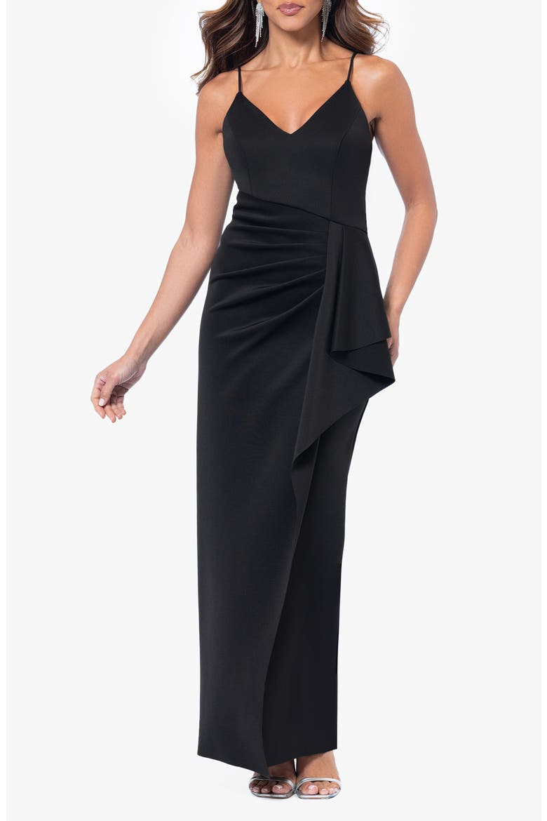 Ruched Scuba Knit Gown, Main, color, BLACK
