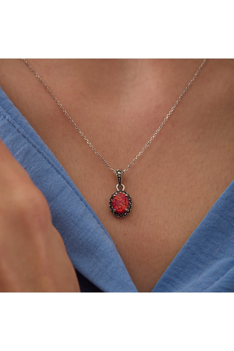Oval Red Opal High Quality Sterling Silver Pendant Necklace, Alternate, color, Silver