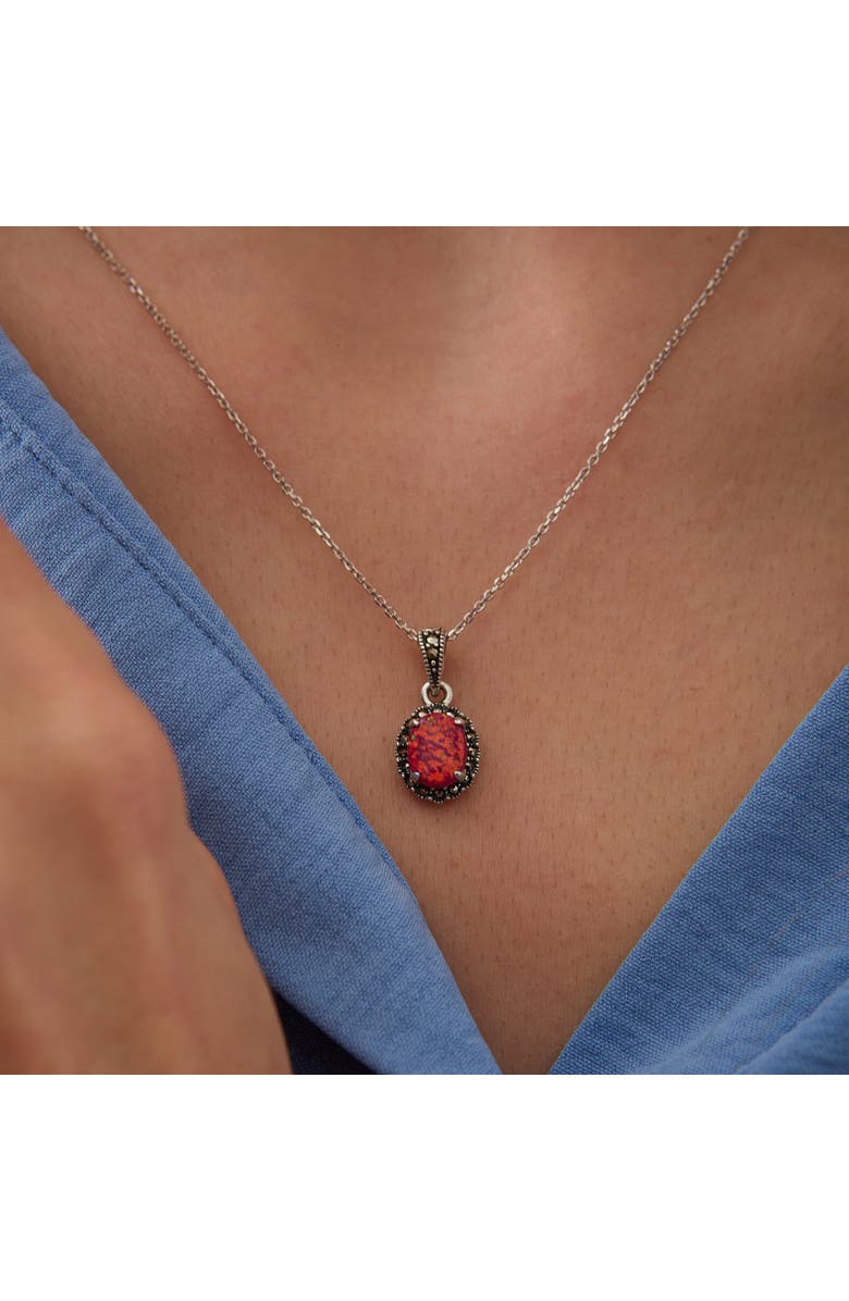 Spero London Oval Red Opal High Quality Sterling Silver Pendant Necklace, Alternate, color, Silver