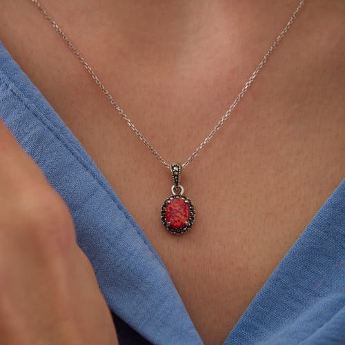Spero London Oval Red Opal High Quality Sterling Silver Pendant Necklace In Metallic