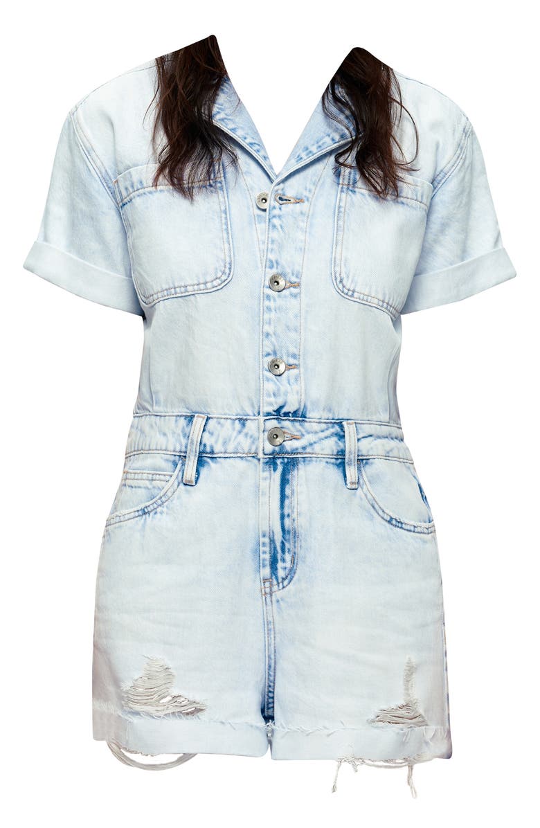 Bayeas Grace Distressed Denim Romper, Alternate, color, Light Sky