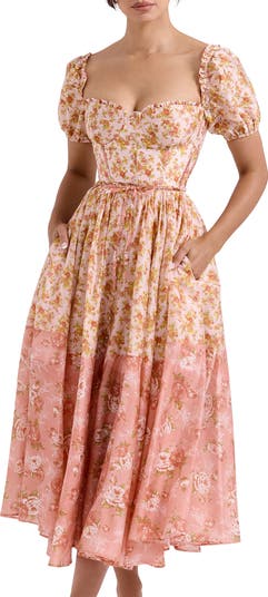 Penelope Floral Puff Sleeve Corset Maxi Dress