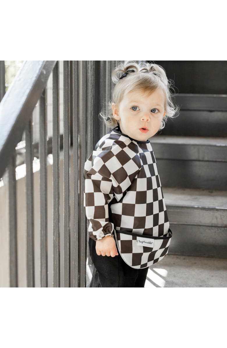 Tiny Twinkle Mess-Proof/Waterproof Long-Sleeve Baby Bib, Alternate, color, Checkers Black
