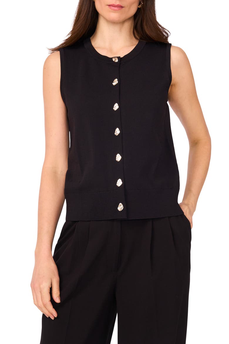 Crewneck Button-Up Sweater Vest, Main, color, RICH BLACK