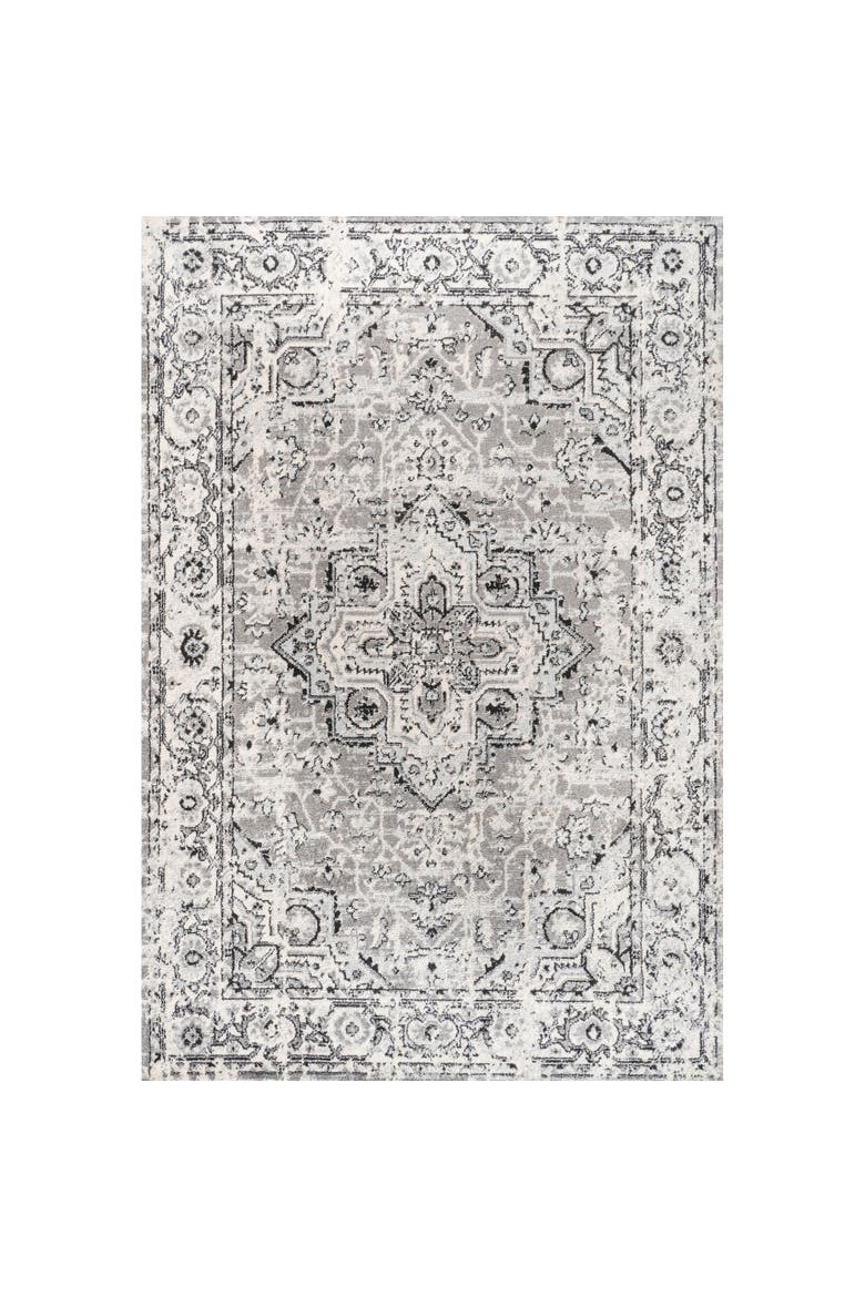 Denia Ornate Geometric Medallion Area Rug, Alternate, color, Dark Gray