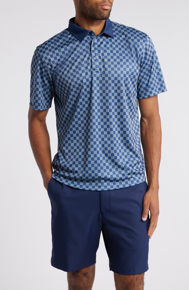 Swannies Gunnar Check Print Golf Polo, Main, color, Navy