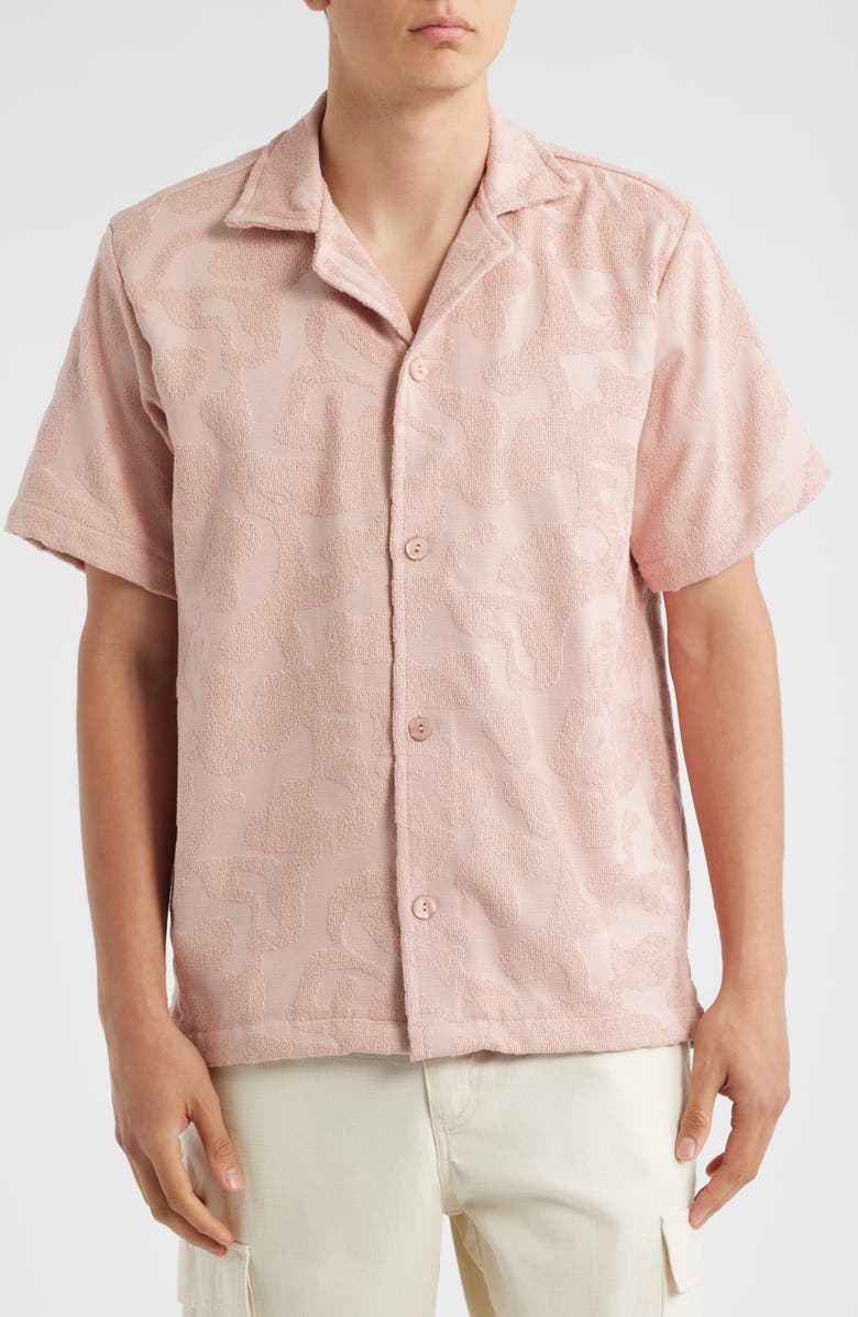 OAS Puzzlotec Texture Terry Cloth Camp Shirt, Main, color, Blush