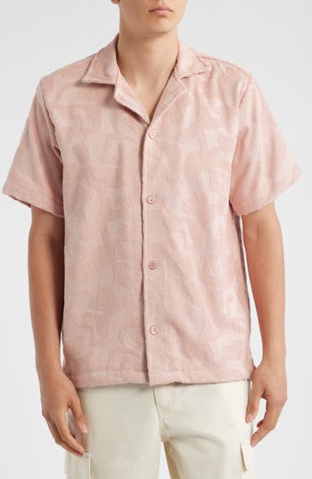 Oas Puzzlotec Texture Terry Cloth Camp Shirt In Pink