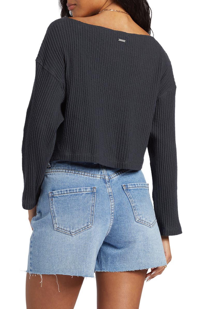 Billabong Easy As Rib Long Sleeve Crop Top, Alternate, color, Black Sands