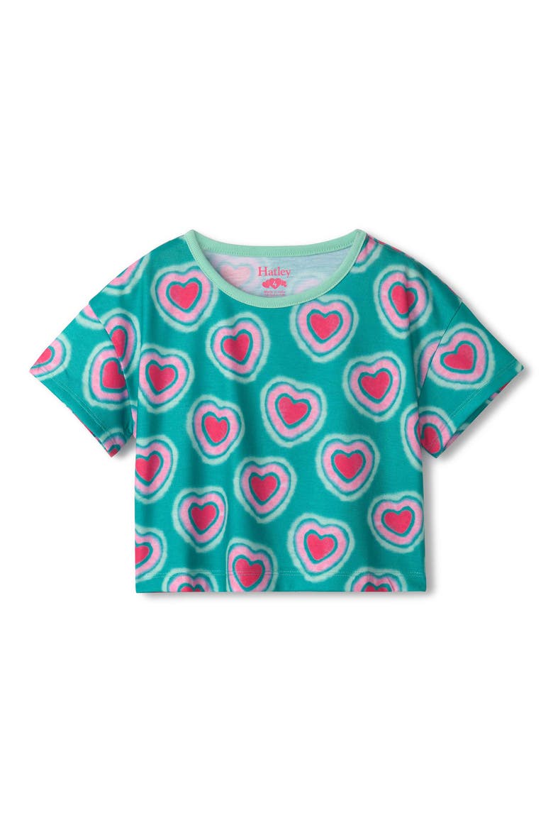 Kids' Glow in the Dark Hearts Two-Piece Short Pajamas, Alternate, color, VIRIDIAN GREEN