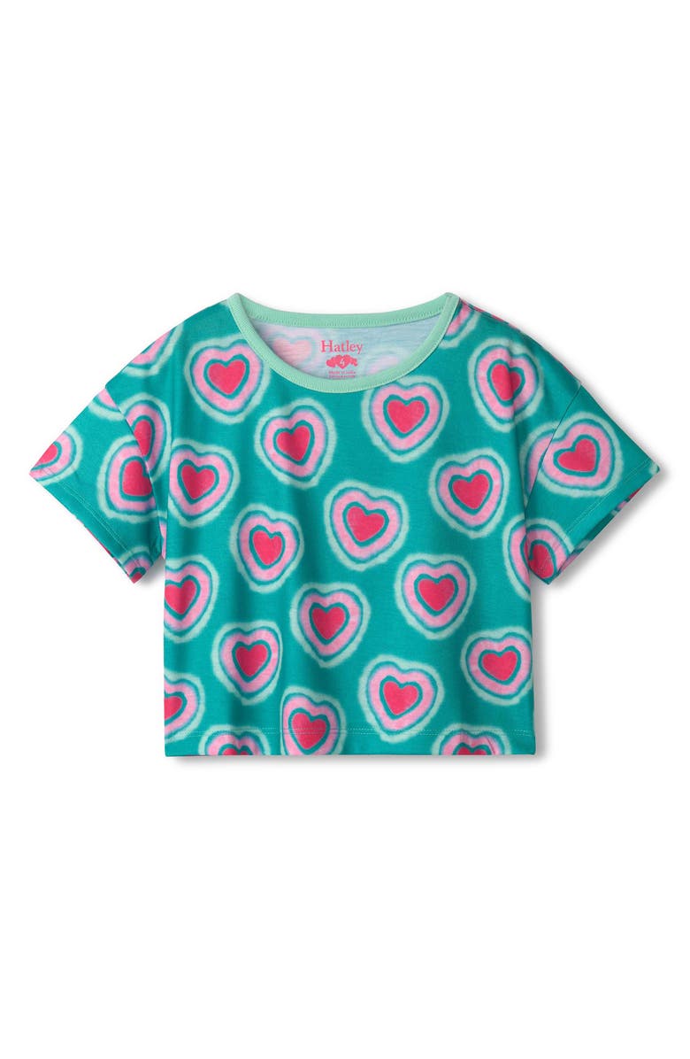 Hatley Kids' Glow in the Dark Hearts Two-Piece Short Pajamas, Alternate, color, Viridian Green