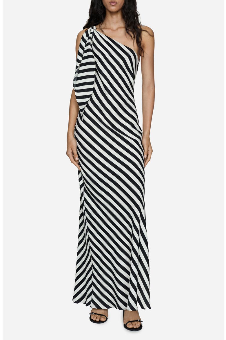 Stripe One-Shoulder Maxi Dress, Main, color, WHITE