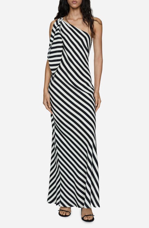 Stripe One-Shoulder Maxi Dress