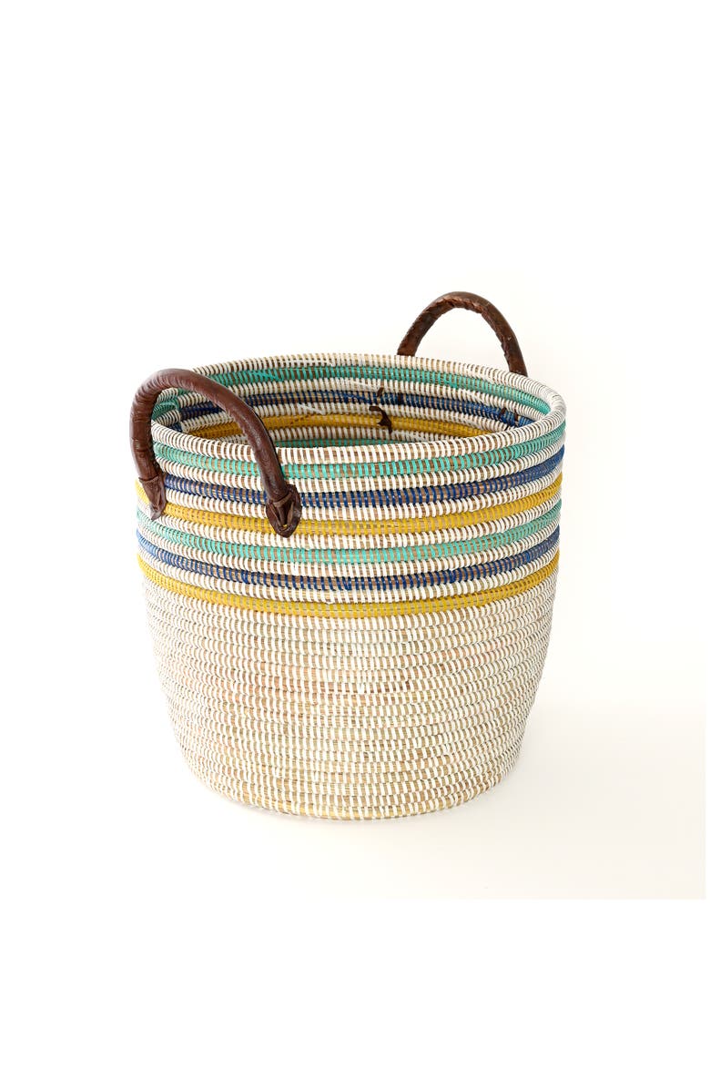 African Modern Set of Two Malika Beach Nesting Baskets with Leather Handles, Alternate, color, Natural