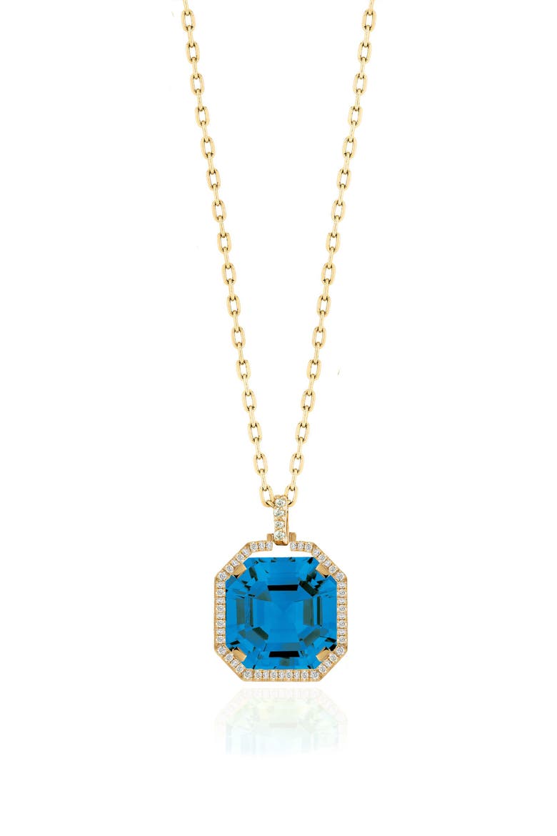Gossip Asscher Cut Stone & Pavé Diamond Pendant Necklace, Main, color, DEEP BLUE