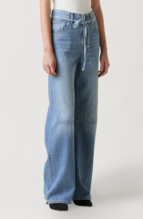 Le Jean Margot Drawstring High Waist Barrel Jeans In Blue